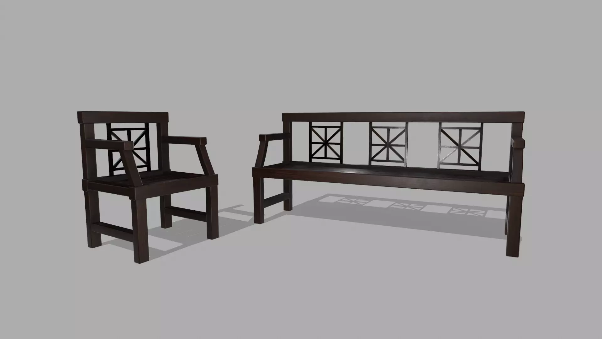 Outdoor Bench and Chair Low-poly 3D model