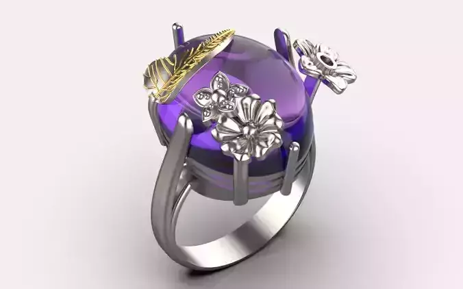 fashion oval ring flower jewelry gold