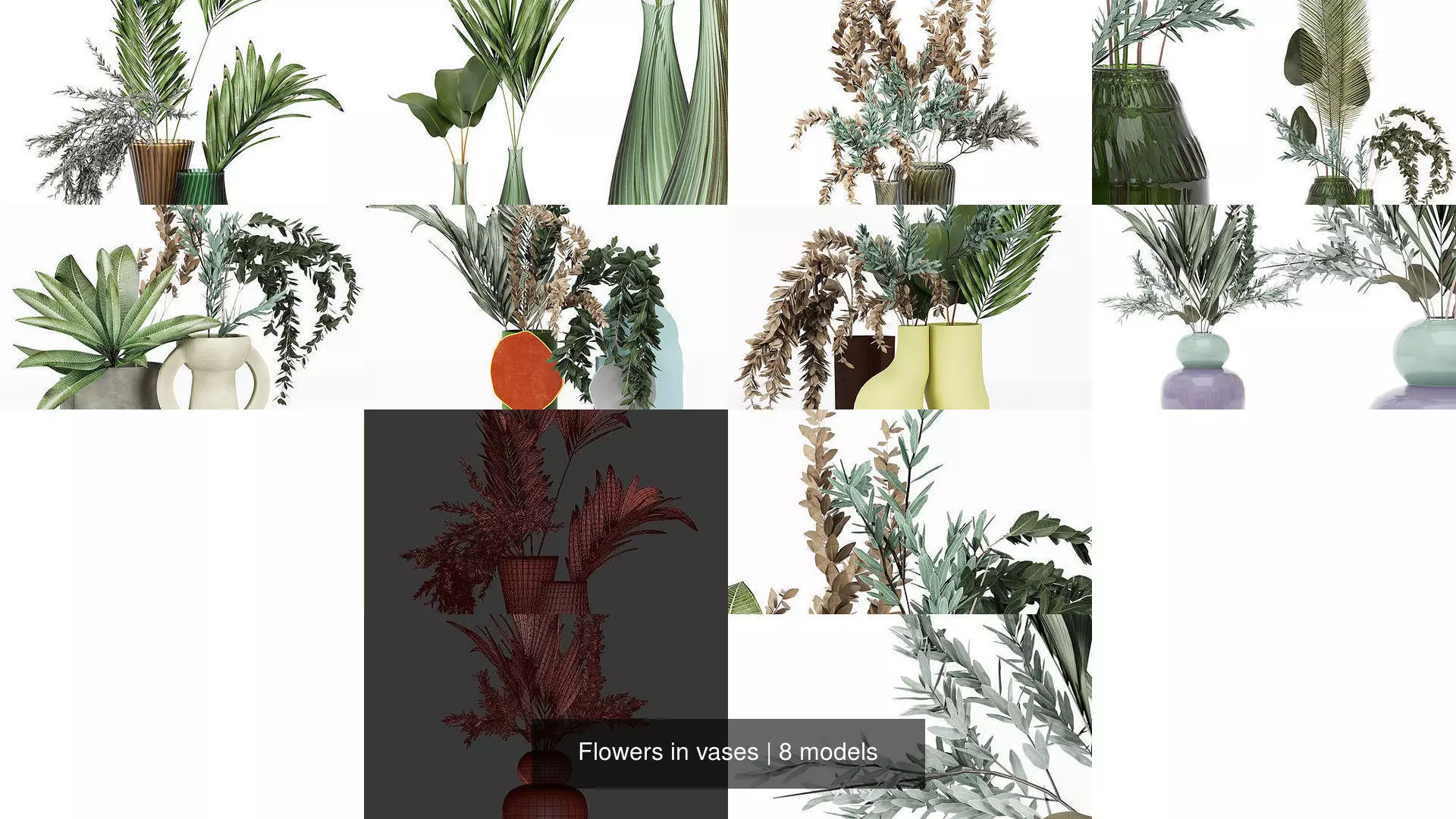 Flowers in vases 3D Model Collection_0