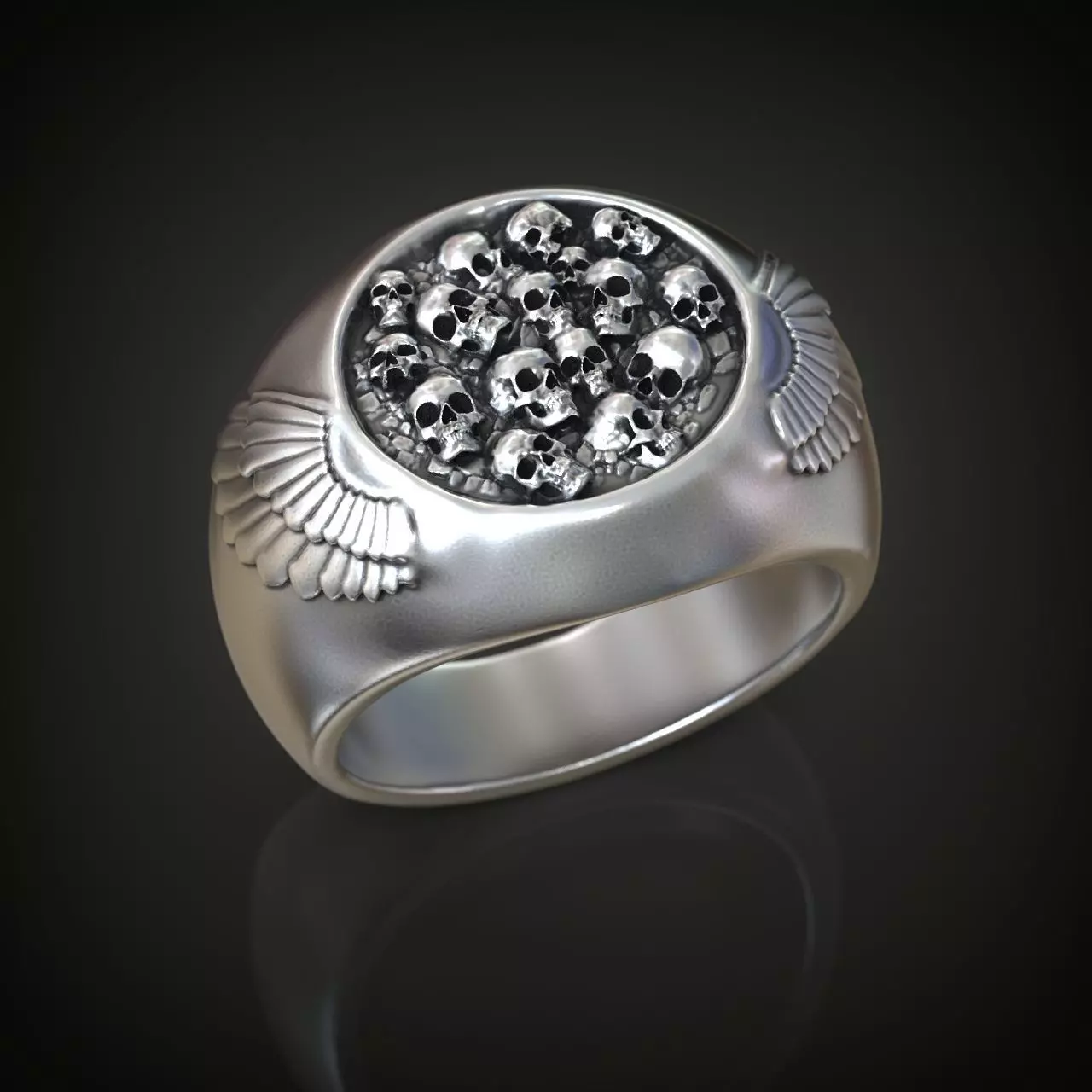 Signet ring skulls wings bones 3D print model