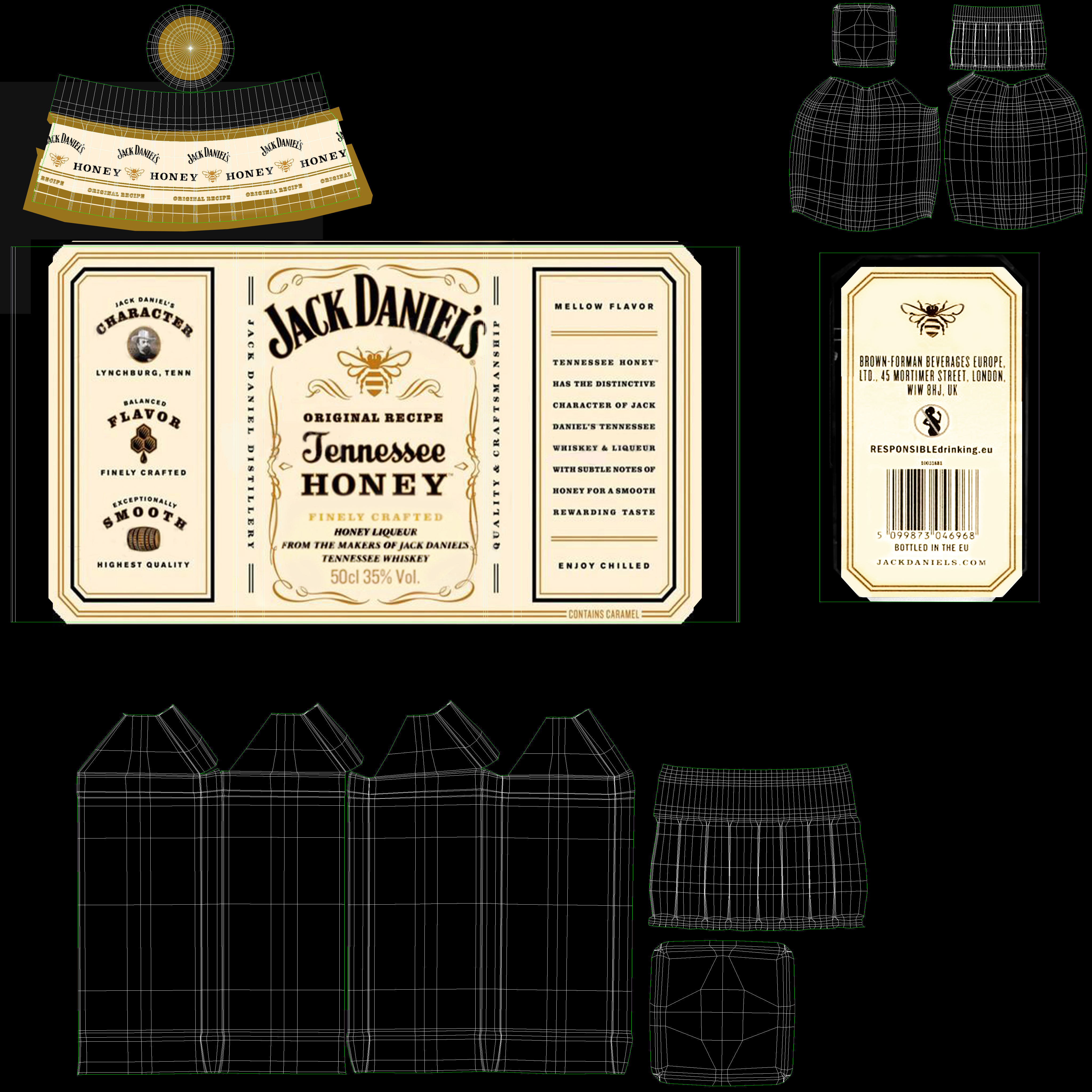 Jack Daniels Honey Bottles PBR  Low-poly 3D model_15