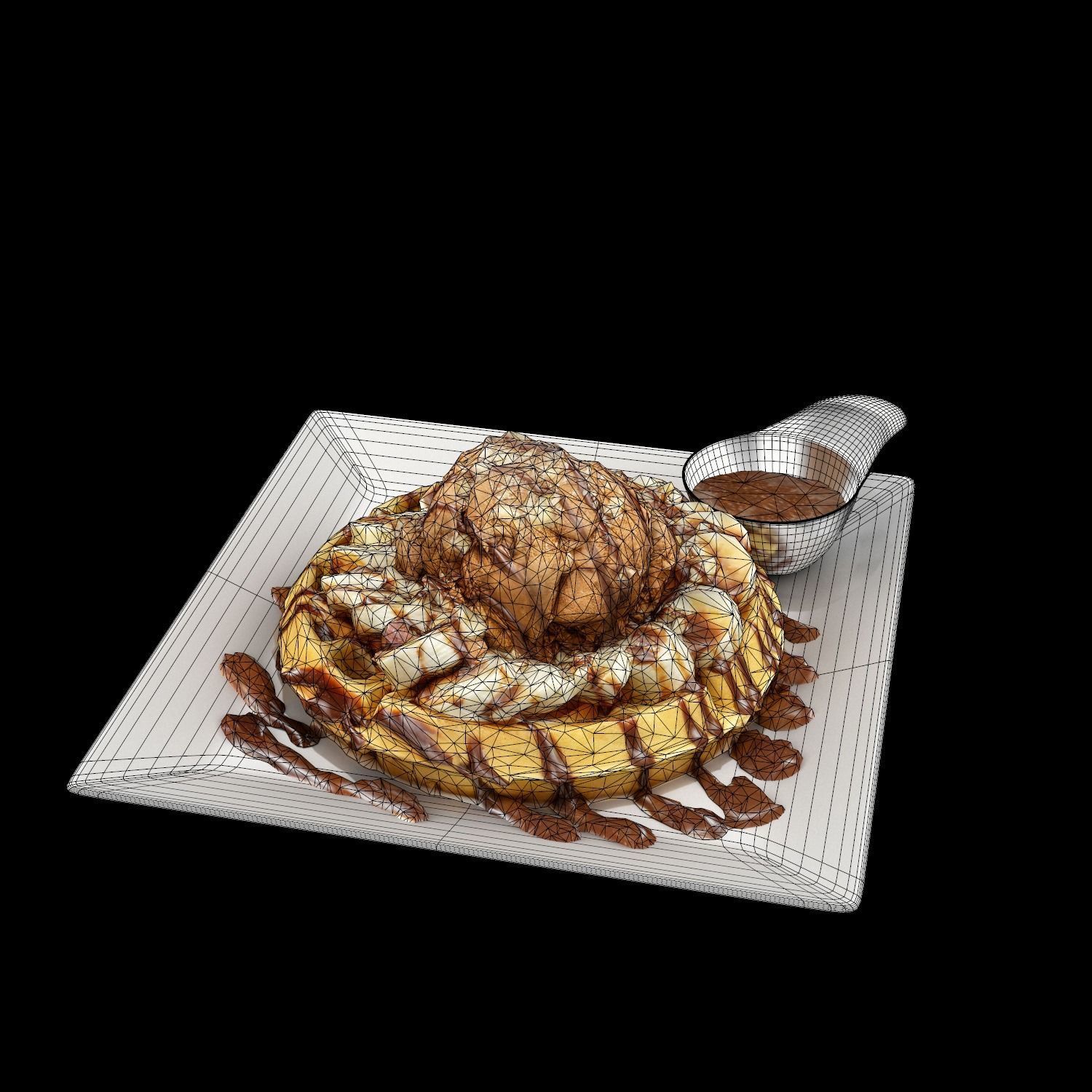 Moment-like-this-waffle waffle with chocolate sauce and syrup... Low-poly 3D model_7