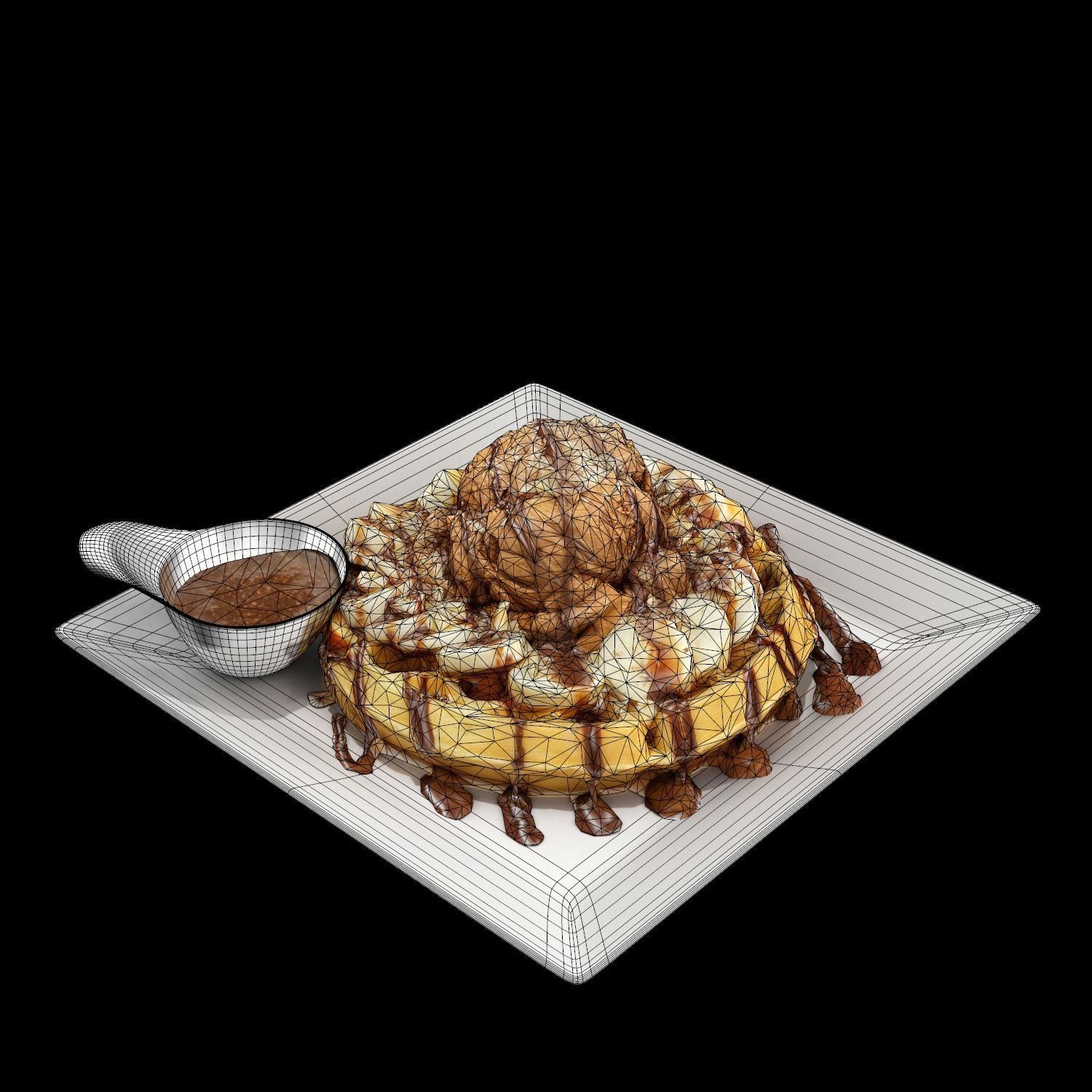 Moment-like-this-waffle waffle with chocolate sauce and syrup... Low-poly 3D model_9