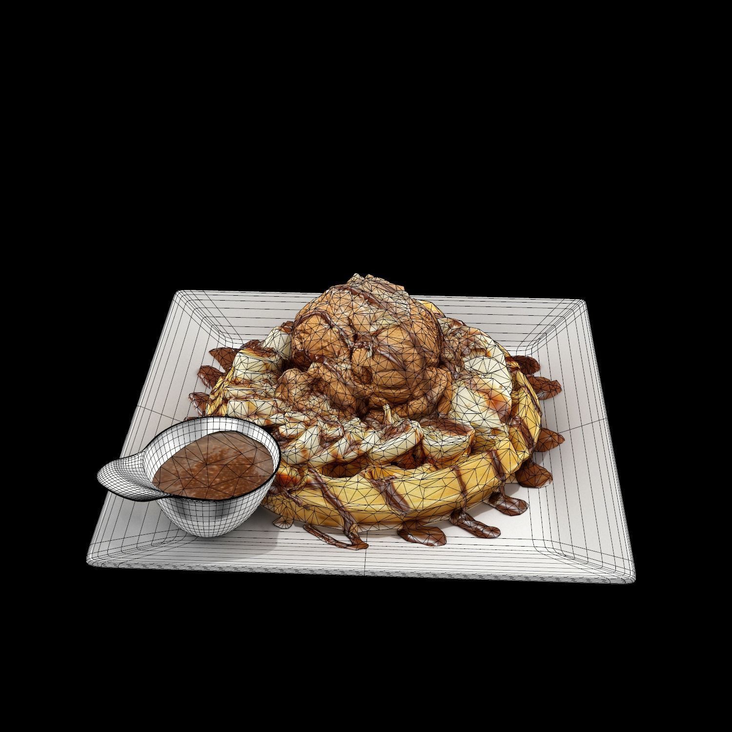 Moment-like-this-waffle waffle with chocolate sauce and syrup... Low-poly 3D model_10