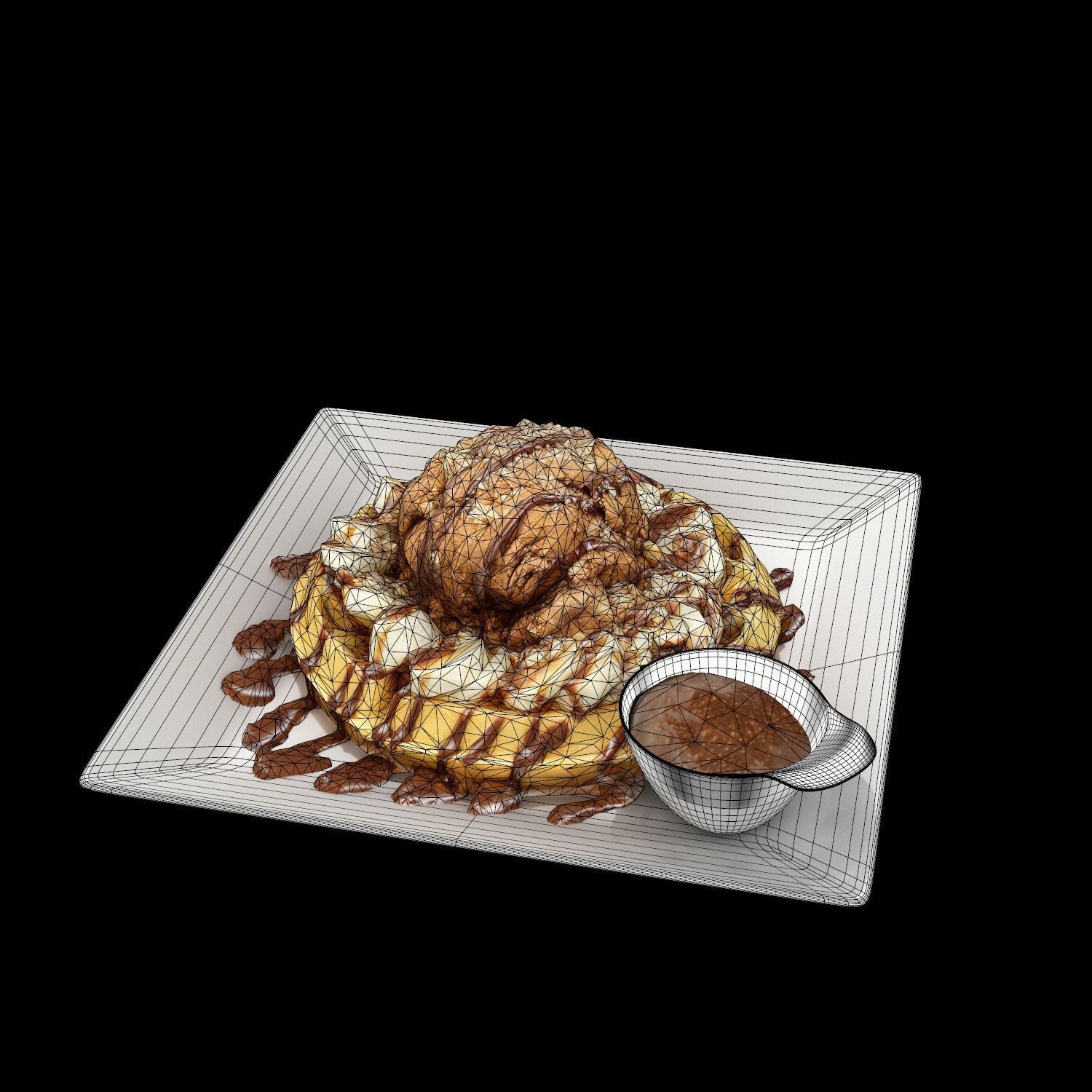 Moment-like-this-waffle waffle with chocolate sauce and syrup... Low-poly 3D model_6