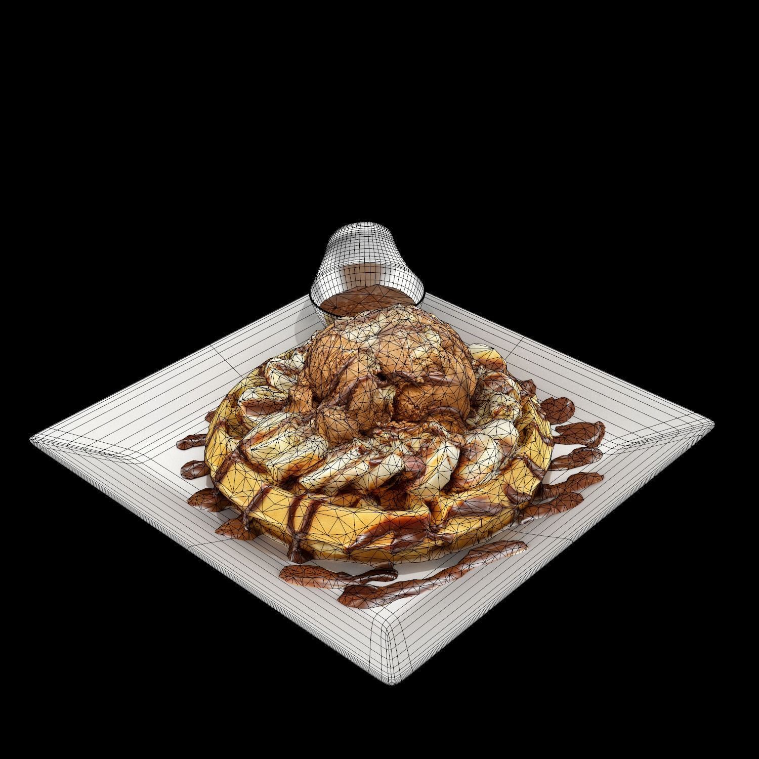 Moment-like-this-waffle waffle with chocolate sauce and syrup... Low-poly 3D model_8