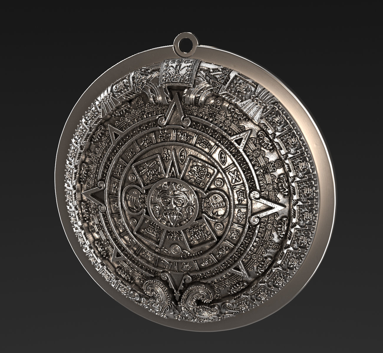 Aztec Calendar pendant 3D print model_1