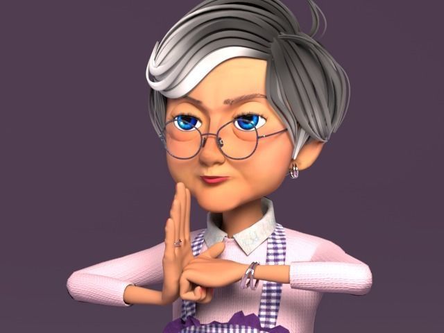Cartoon Old Woman GrandMa with Rig Low-poly 3D model_3