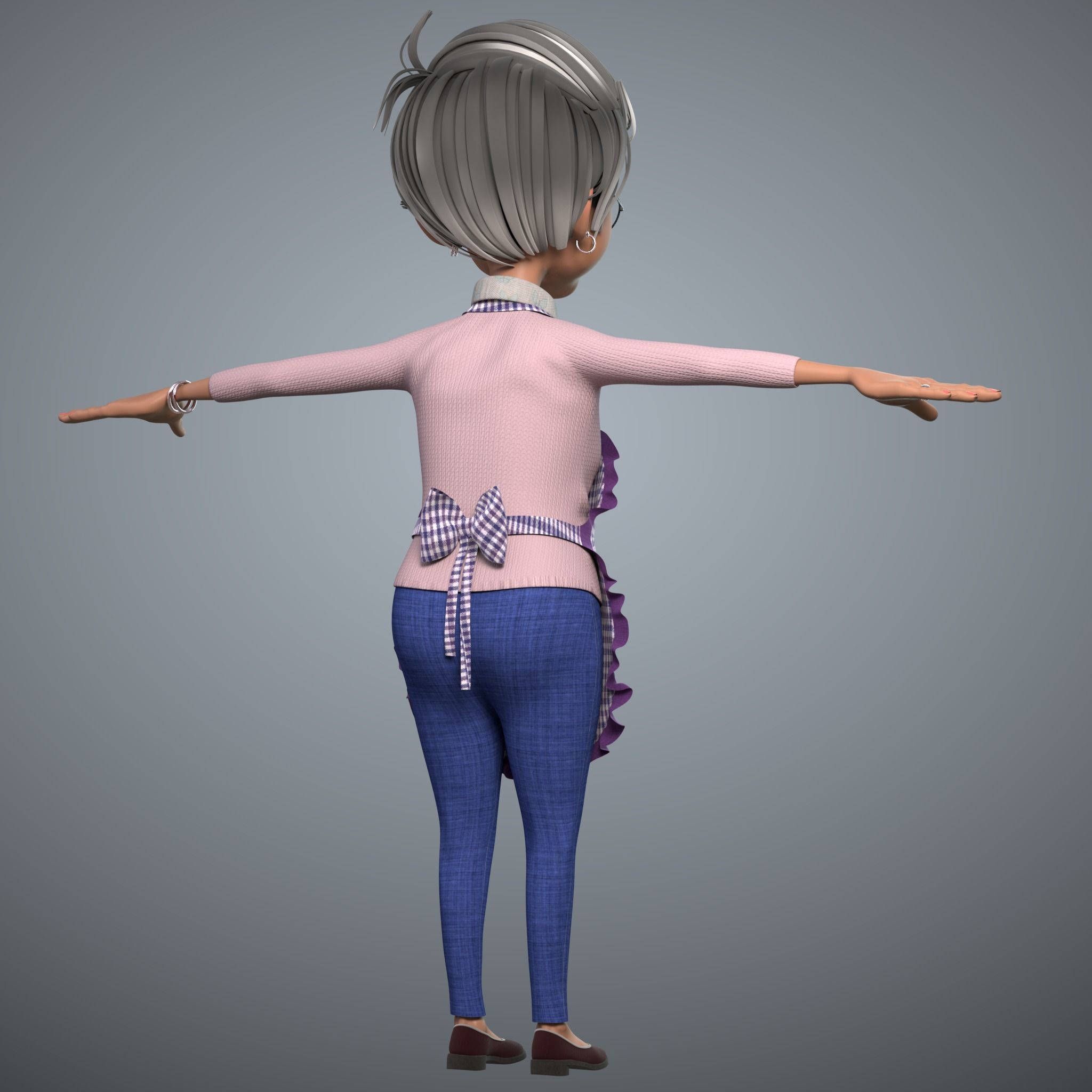 Cartoon Old Woman GrandMa with Rig Low-poly 3D model_10