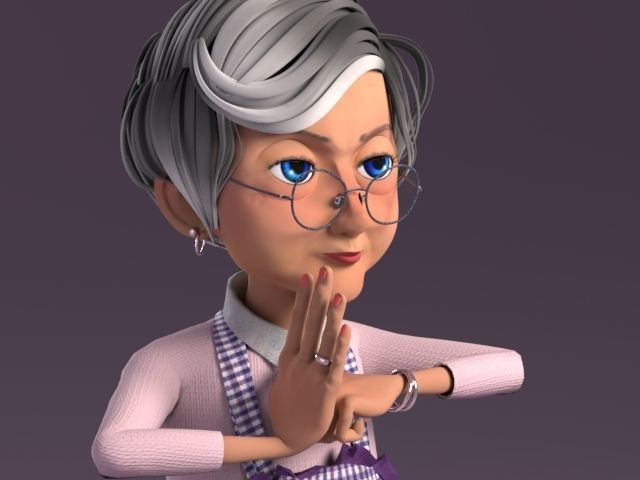 Cartoon Old Woman GrandMa with Rig Low-poly 3D model_23