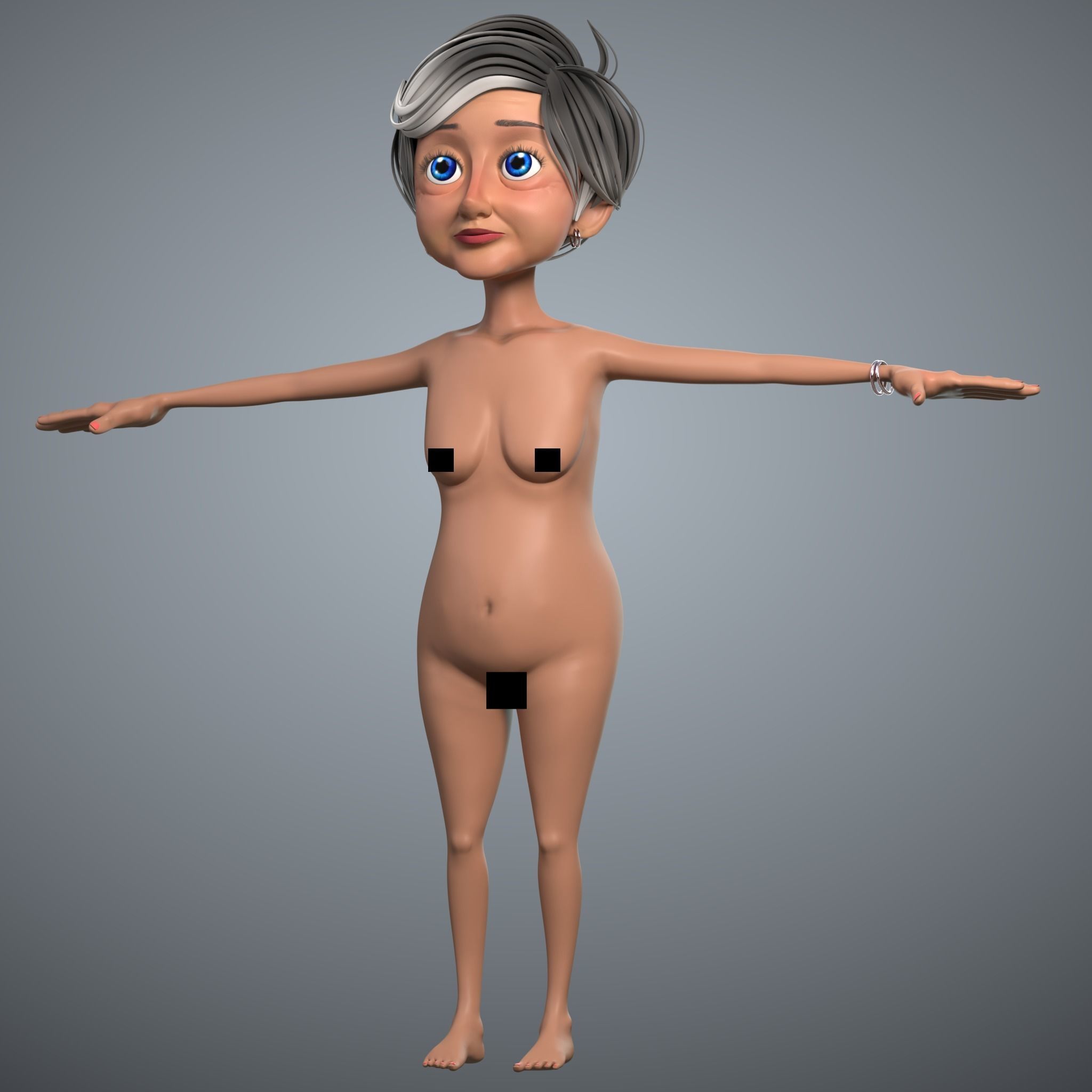 Cartoon Old Woman GrandMa with Rig Low-poly 3D model_18
