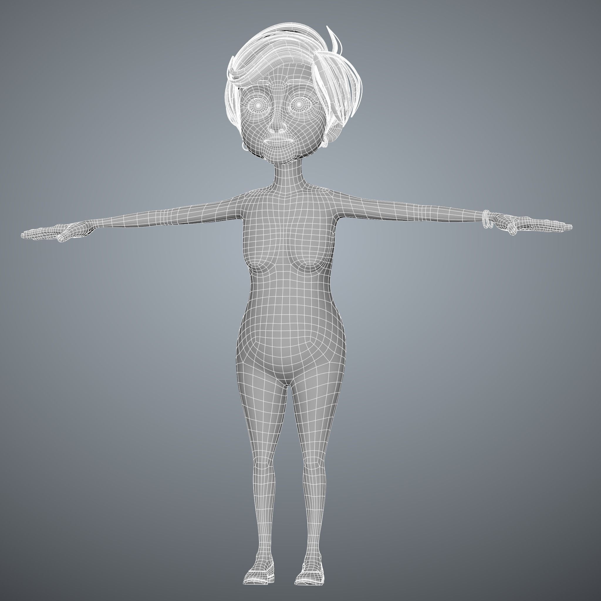 Cartoon Old Woman GrandMa with Rig Low-poly 3D model_13