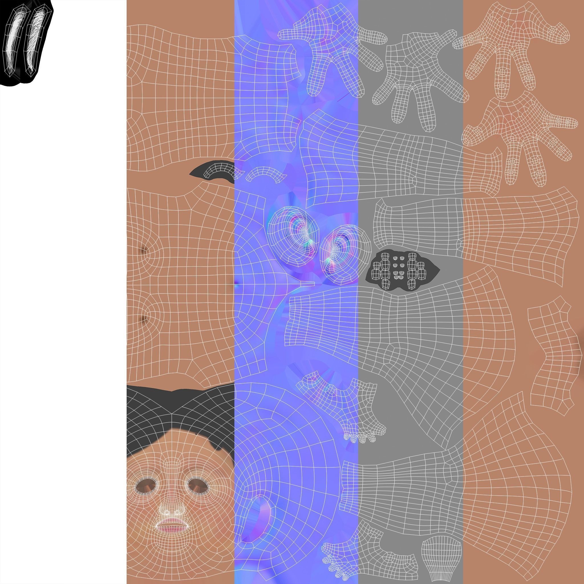 Cartoon Old Woman GrandMa with Rig Low-poly 3D model_14