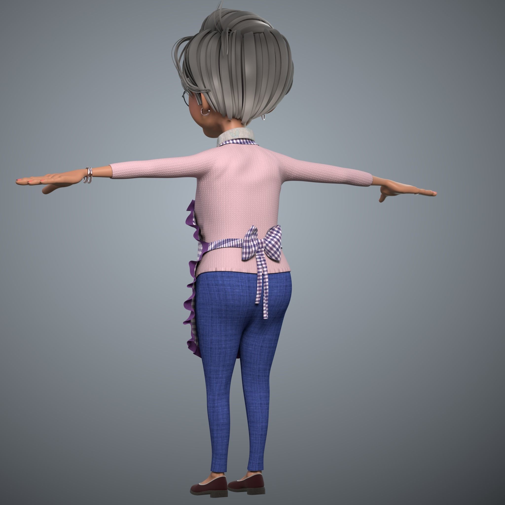 Cartoon Old Woman GrandMa with Rig Low-poly 3D model_8