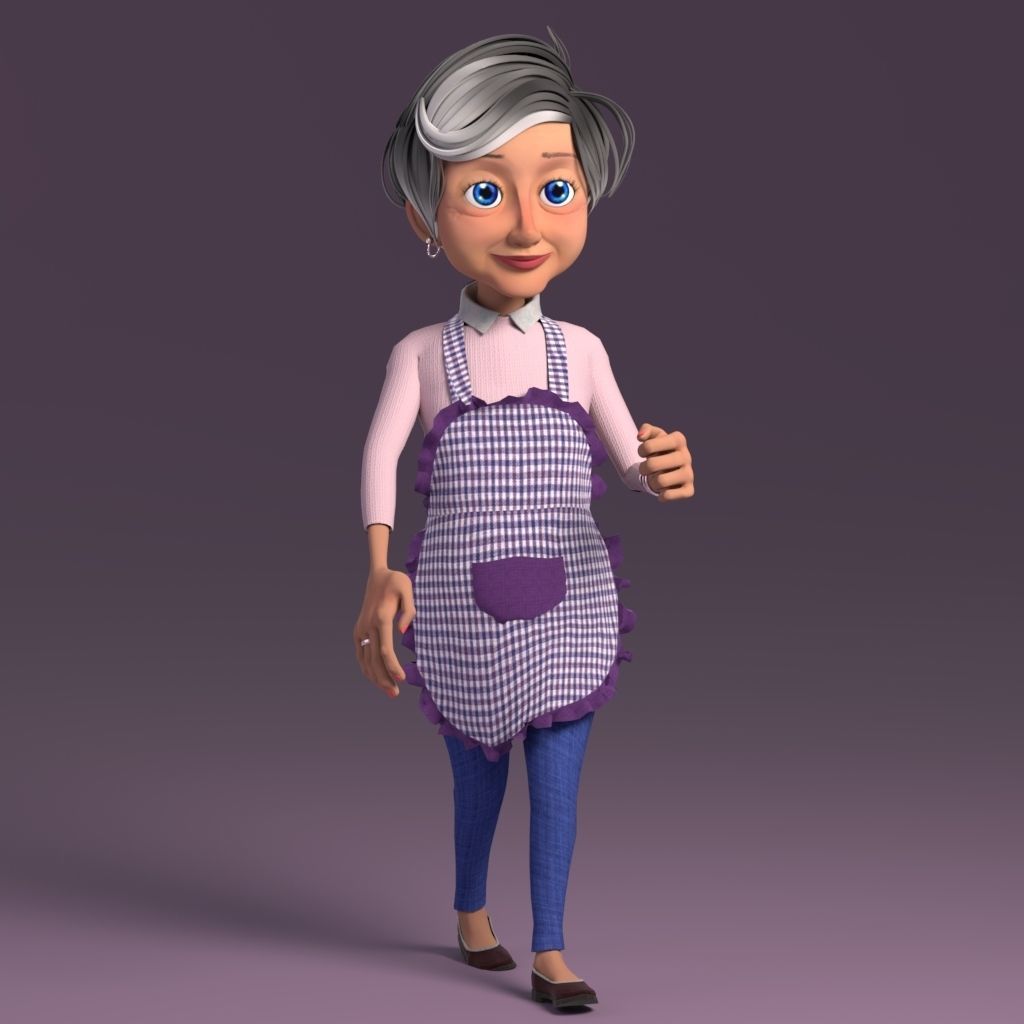 Cartoon Old Woman GrandMa with Rig Low-poly 3D model_21