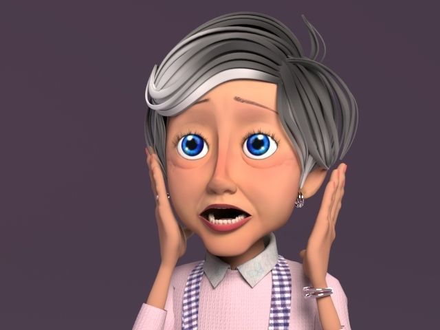 Cartoon Old Woman GrandMa with Rig Low-poly 3D model_20