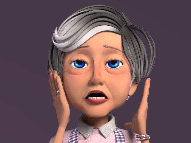Cartoon Old Woman GrandMa with Rig Low-poly 3D model_19