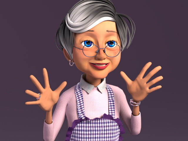 Cartoon Old Woman GrandMa with Rig Low-poly 3D model_22