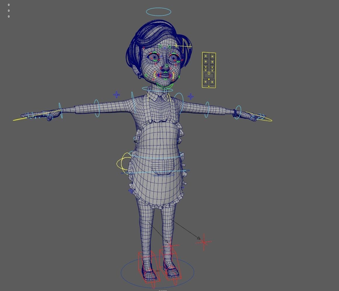 Cartoon Old Woman GrandMa with Rig Low-poly 3D model_4