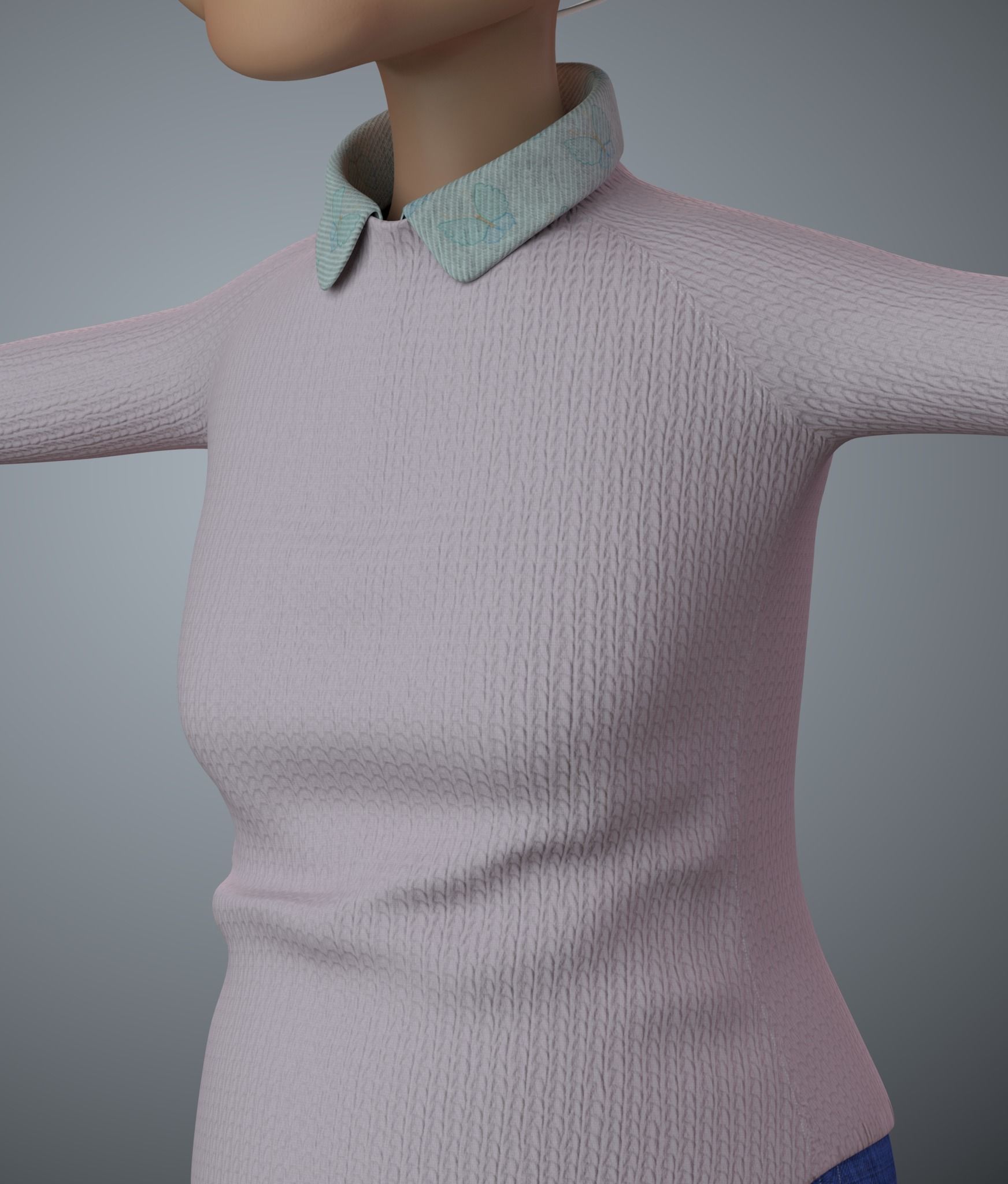 Cartoon Old Woman GrandMa with Rig Low-poly 3D model_16