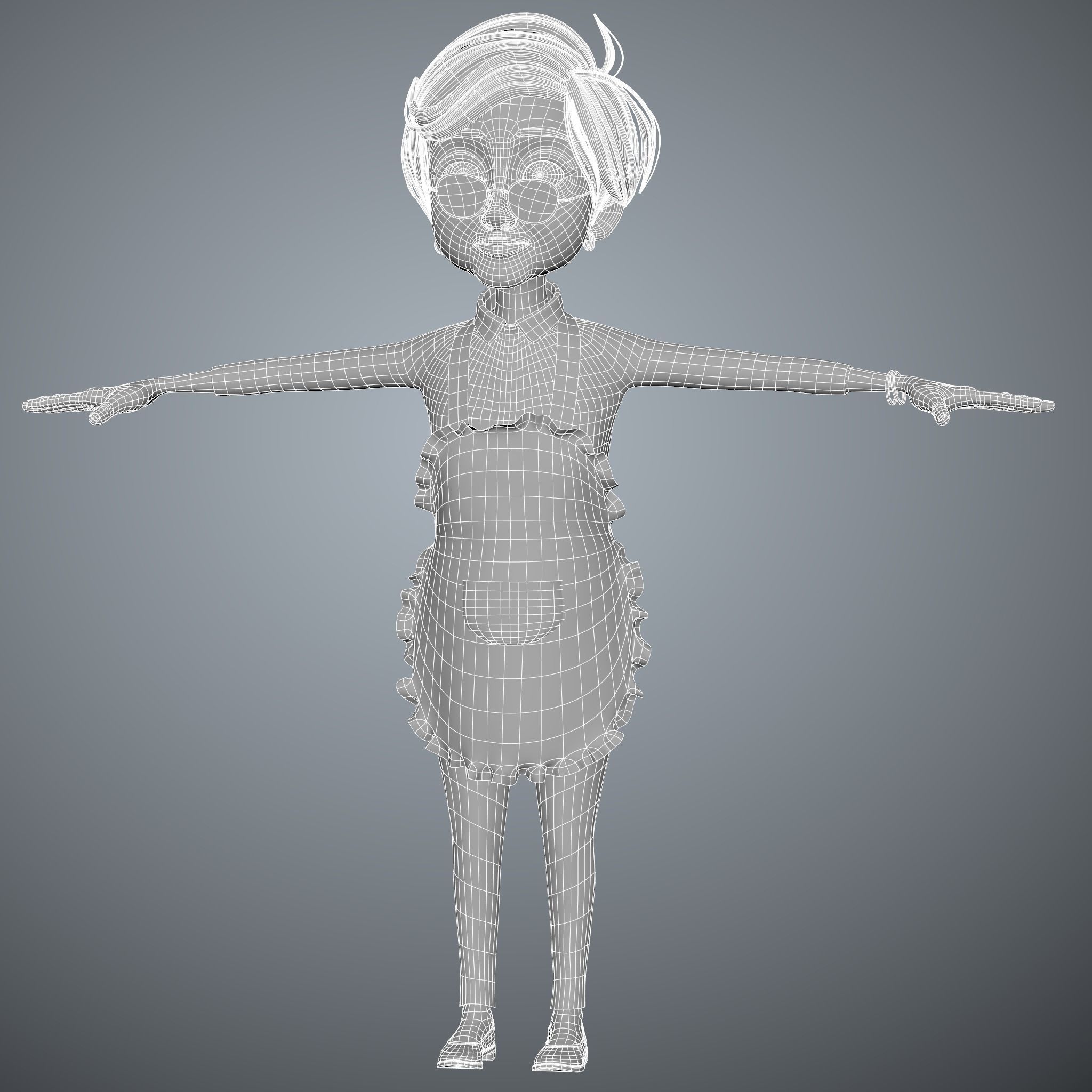 Cartoon Old Woman GrandMa with Rig Low-poly 3D model_11