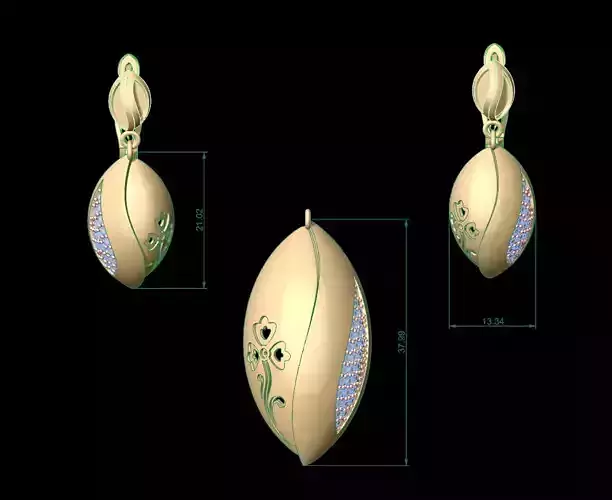 Ultra Vision Oval Set - Earring and Pendant 3D print model