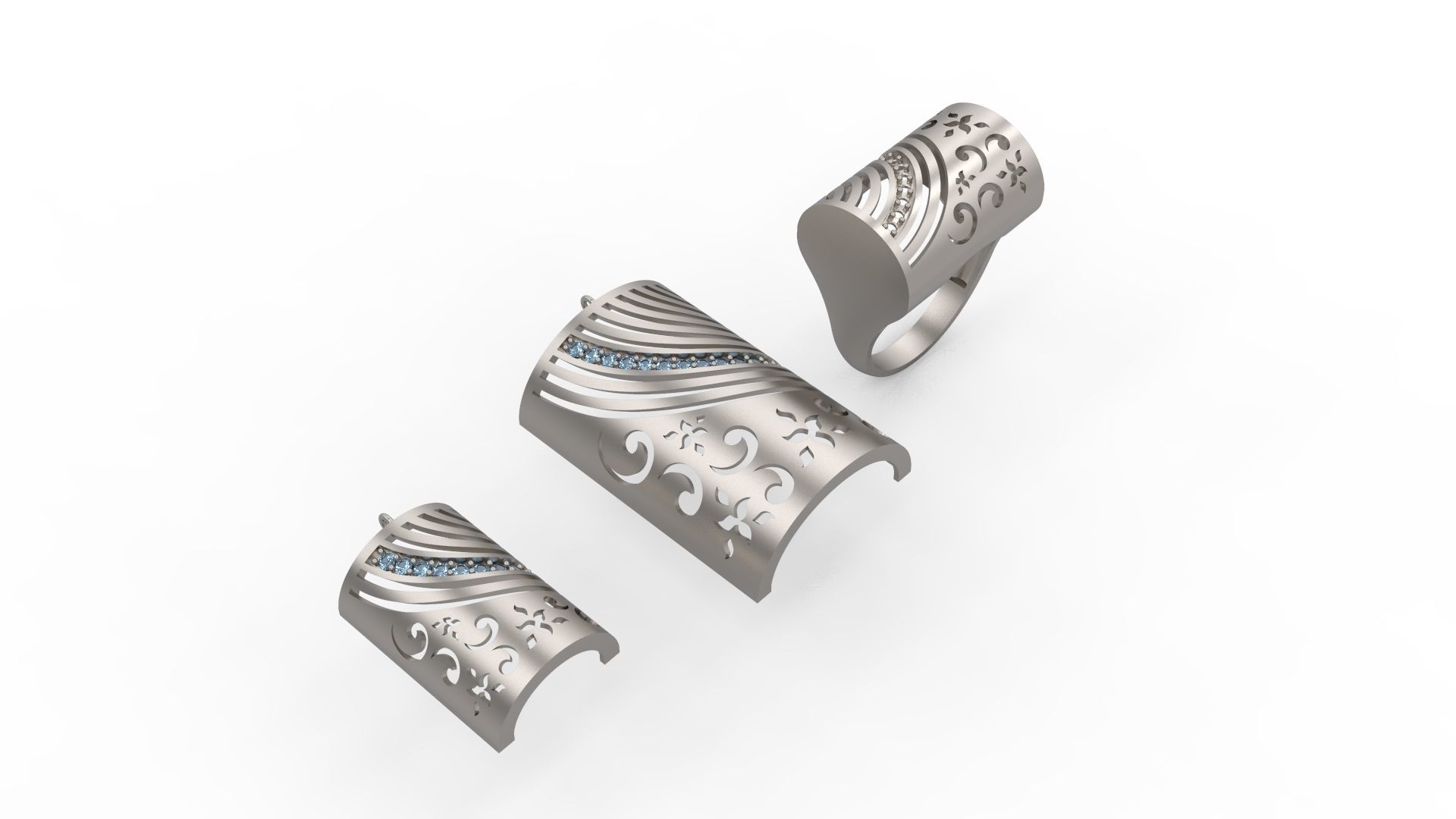 Ultra Vision Rectangle Full Set - Ring Earring and Pendant 3D print model_7