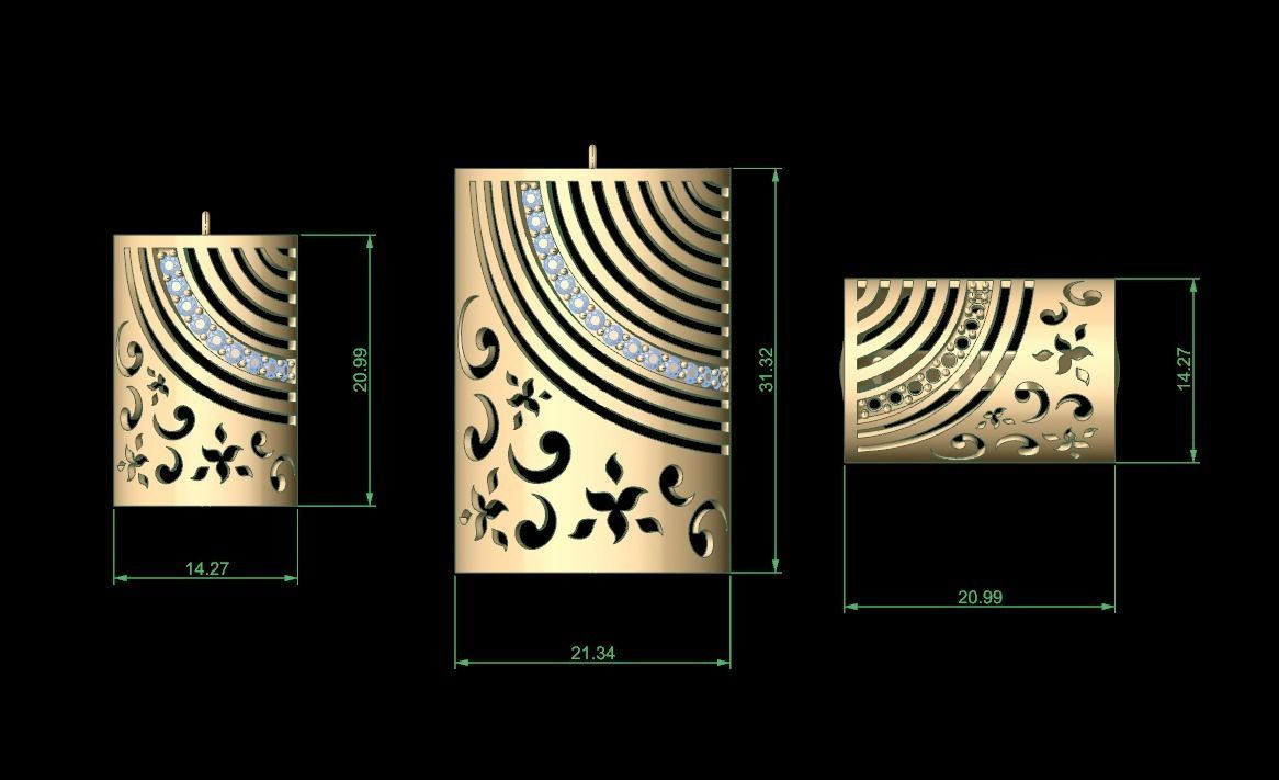 Ultra Vision Rectangle Full Set - Ring Earring and Pendant 3D print model_1