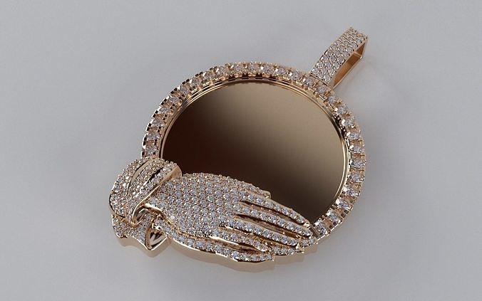 Praying Hands Circle Picture Pendant - Diamond Hands 3D print model