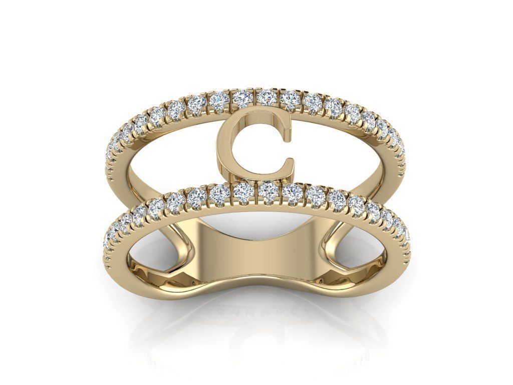 Jewelry Alphabet Ring C 3D print model_10