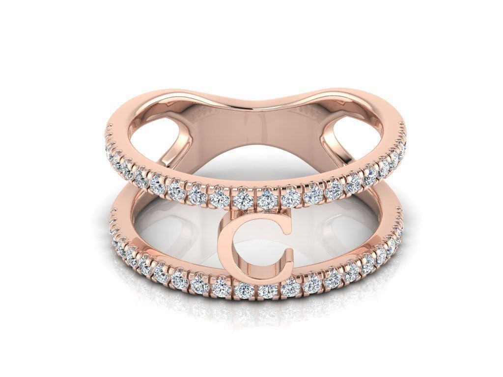 Jewelry Alphabet Ring C 3D print model_4