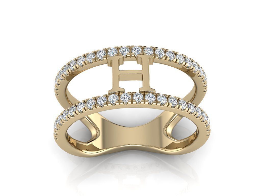 Jewelry Alphabet Ring H 3D print model_10