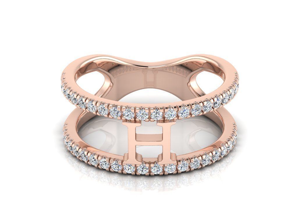 Jewelry Alphabet Ring H 3D print model_4