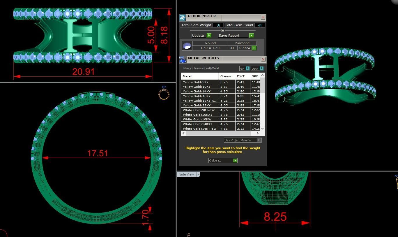 Jewelry Alphabet Ring H 3D print model_1