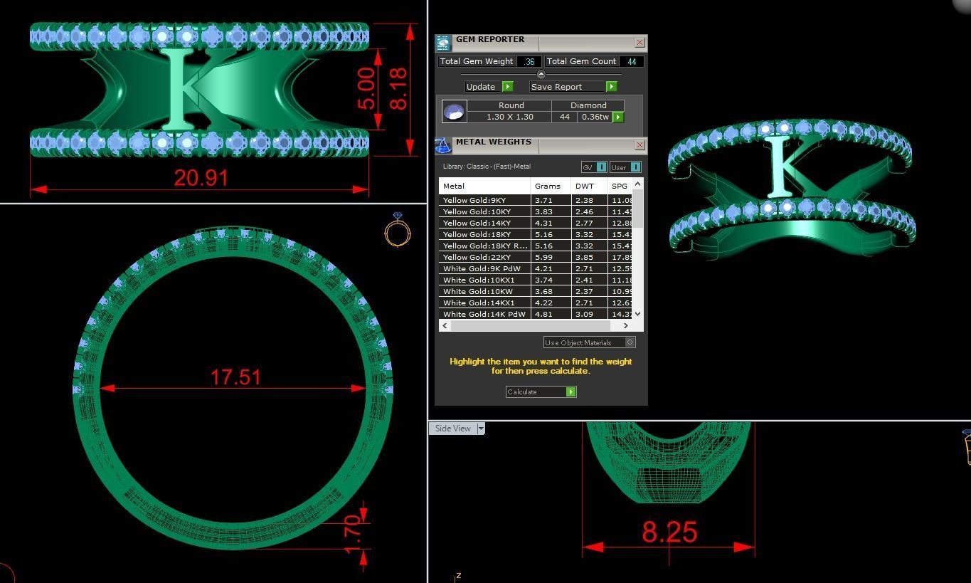 Jewelry Alphabet Ring K 3D print model_1