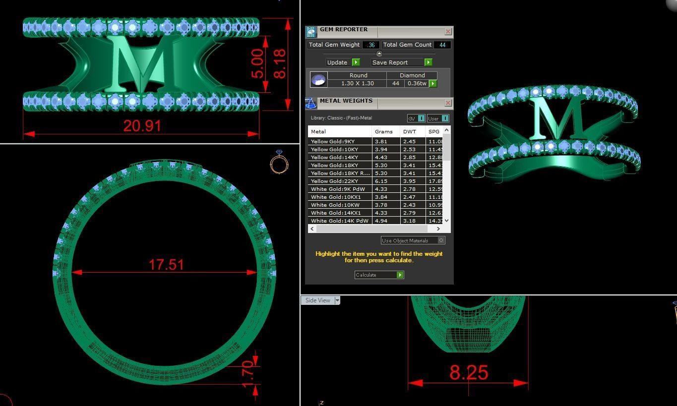 Jewelry Alphabet Ring M 3D print model_1