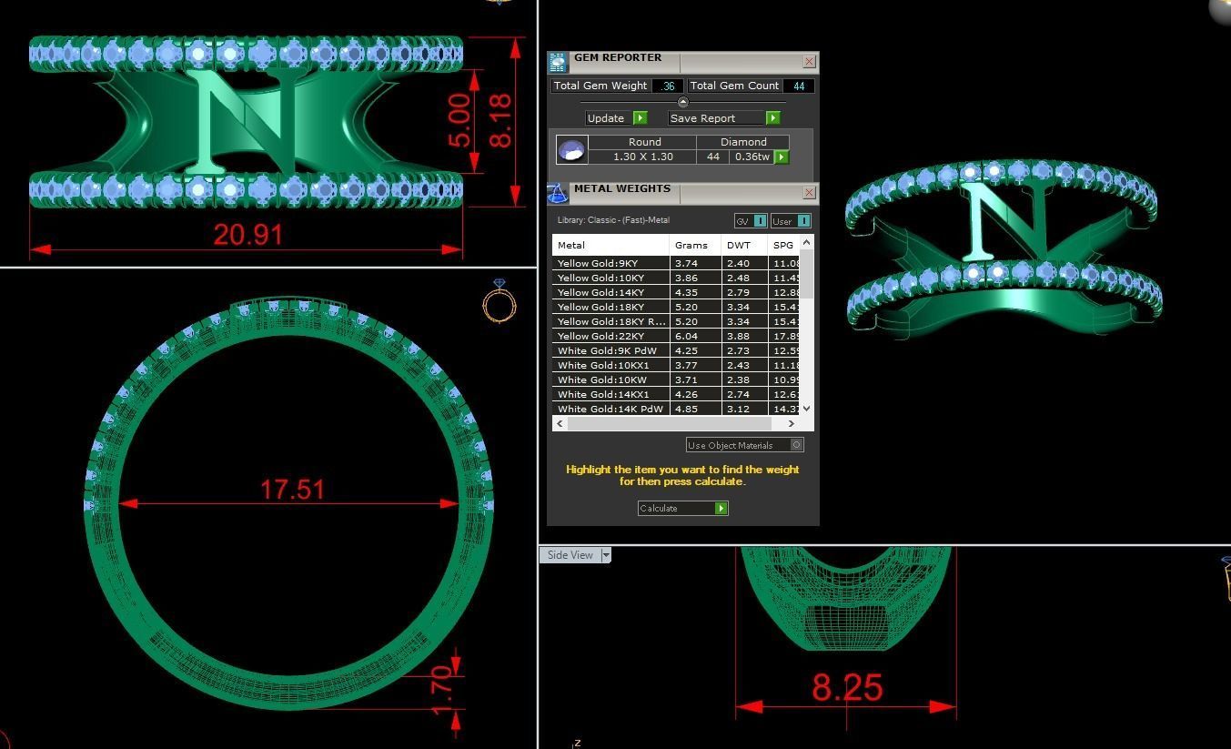 Jewelry Alphabet Ring N 3D print model_1