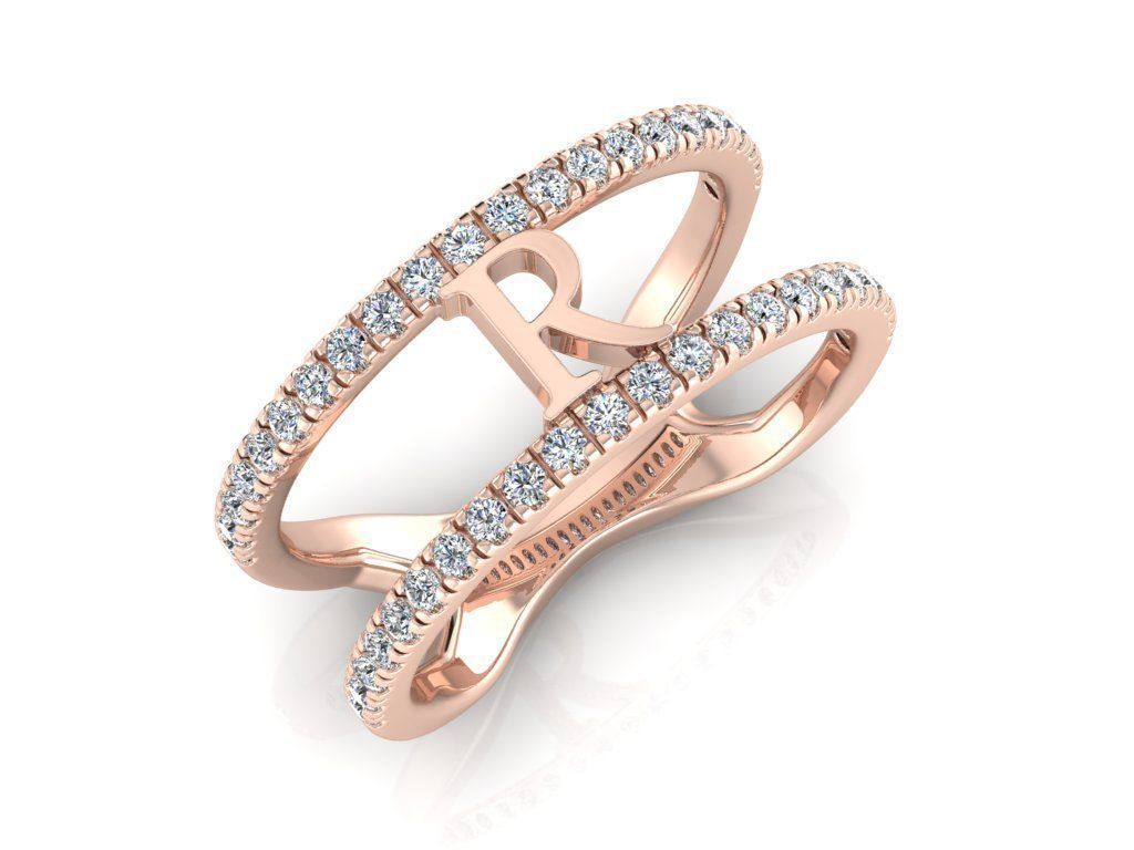 Jewelry Alphabet Ring R 3D print model_2