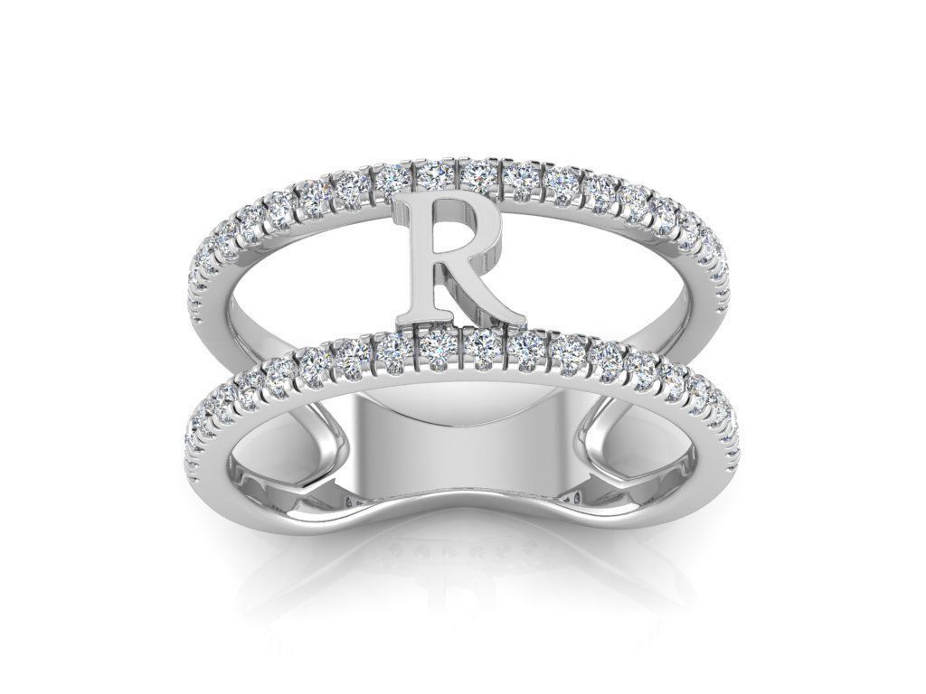Jewelry Alphabet Ring R 3D print model_7