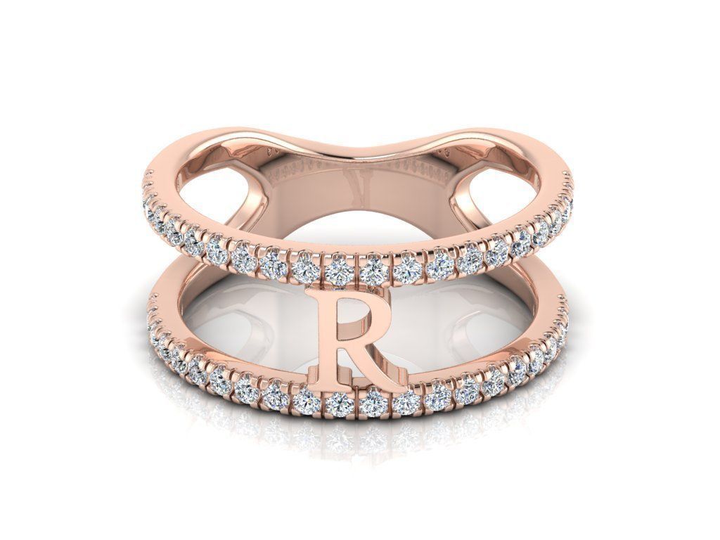 Jewelry Alphabet Ring R 3D print model_4