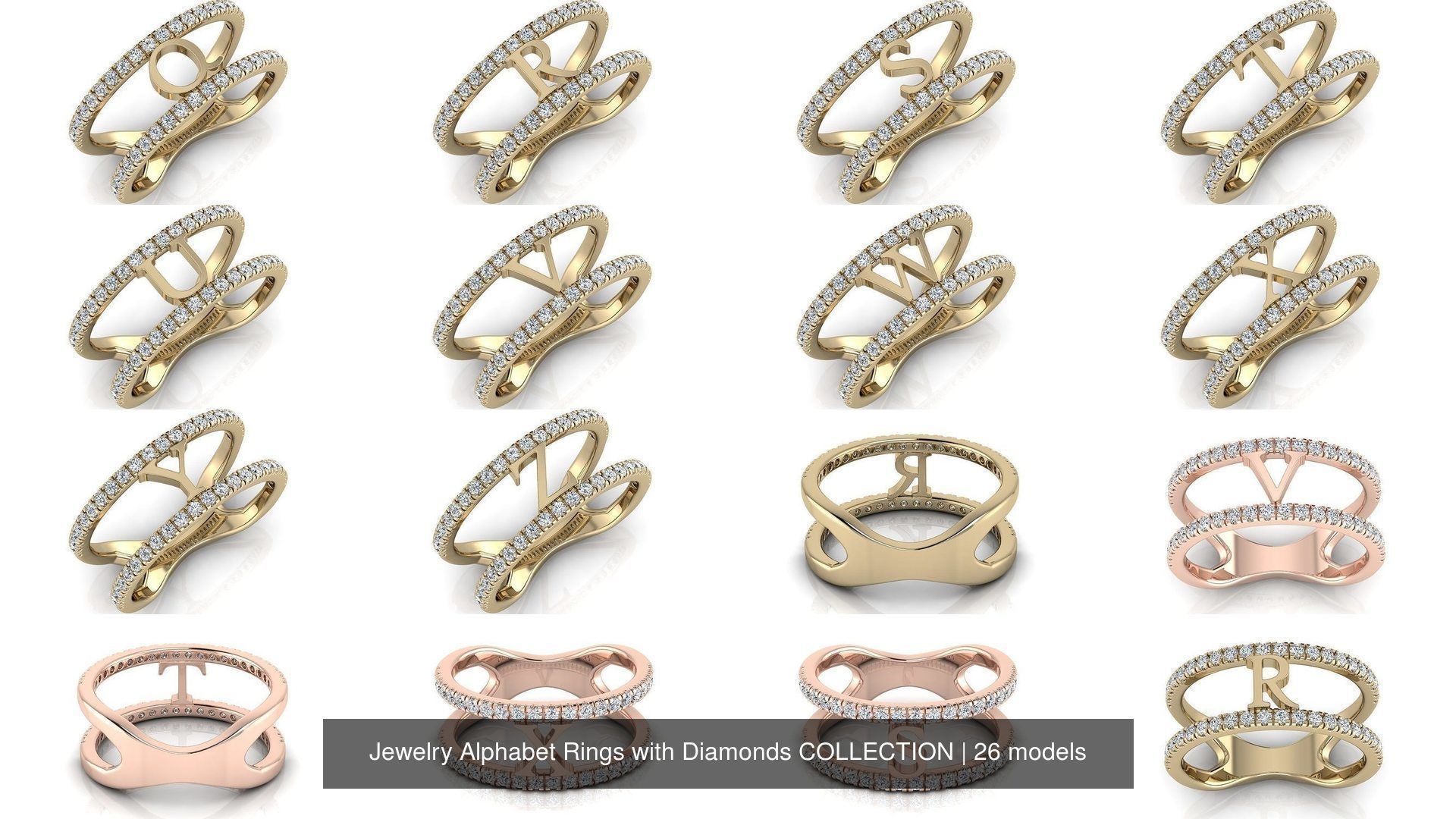 Alphabet Jewelry Rings with Diamonds COLLECTION _3