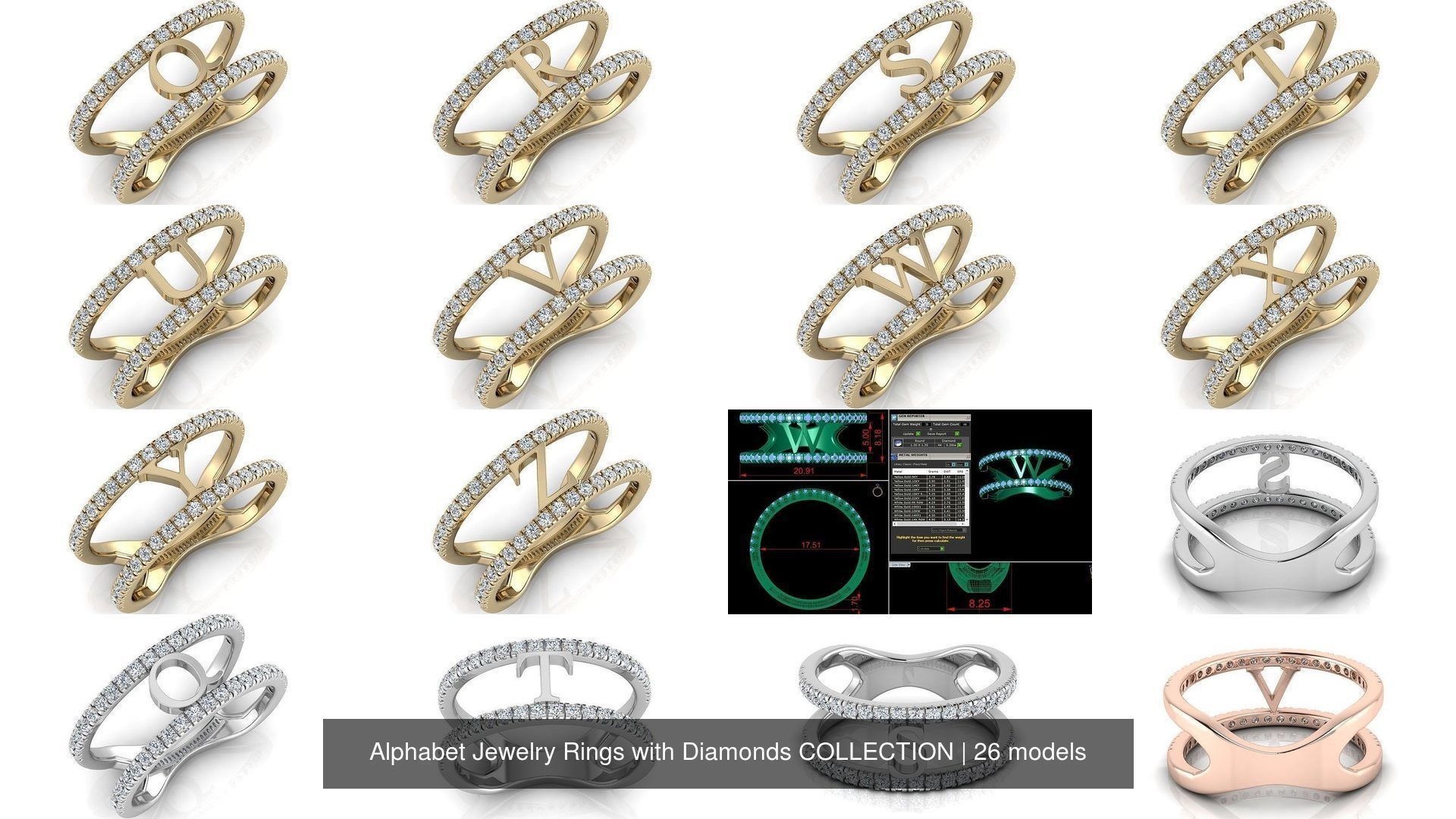 Alphabet Jewelry Rings with Diamonds COLLECTION _2