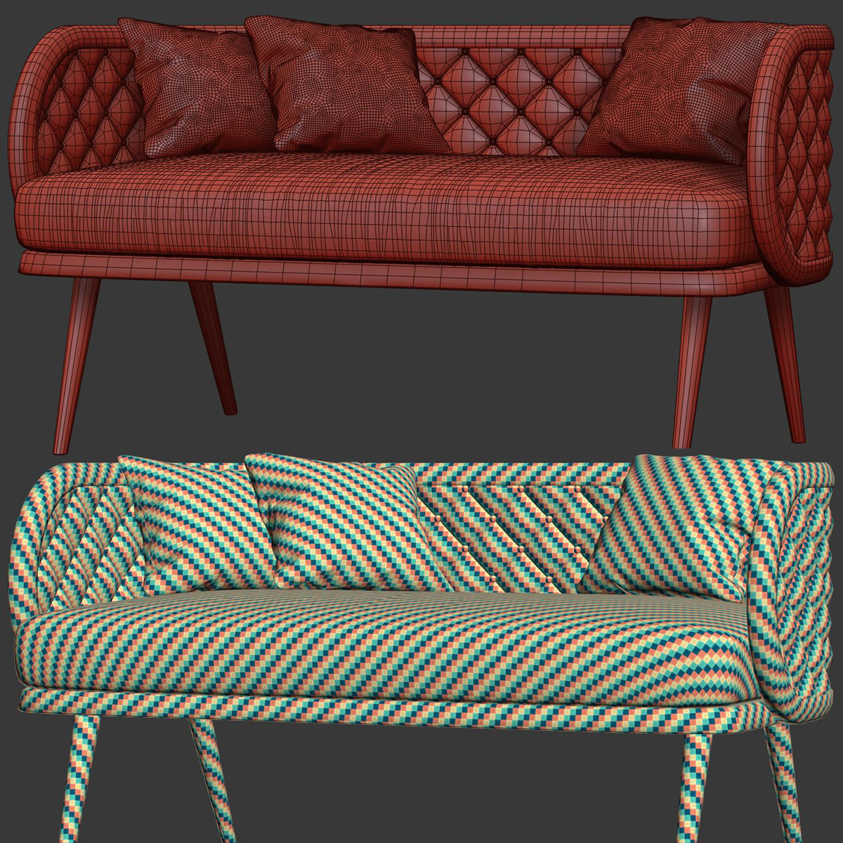 Victoria velour two-seater restaurant sofa VC16  3D model_6