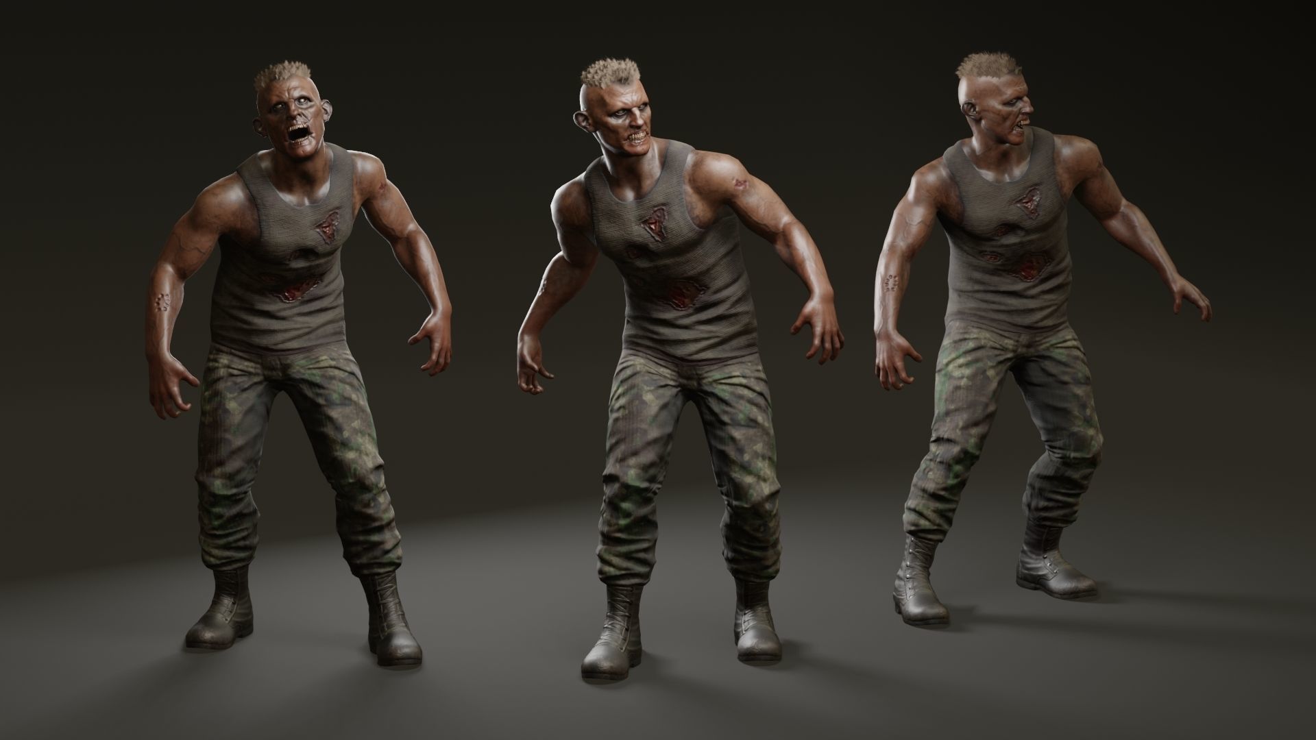 Zombie soldier Low-poly 3D model_2