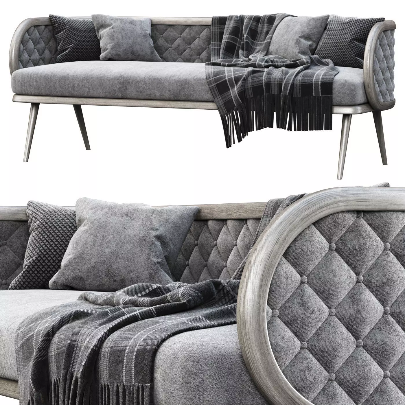 Victoria velour three-seater restaurant sofa VC16  3D model_0
