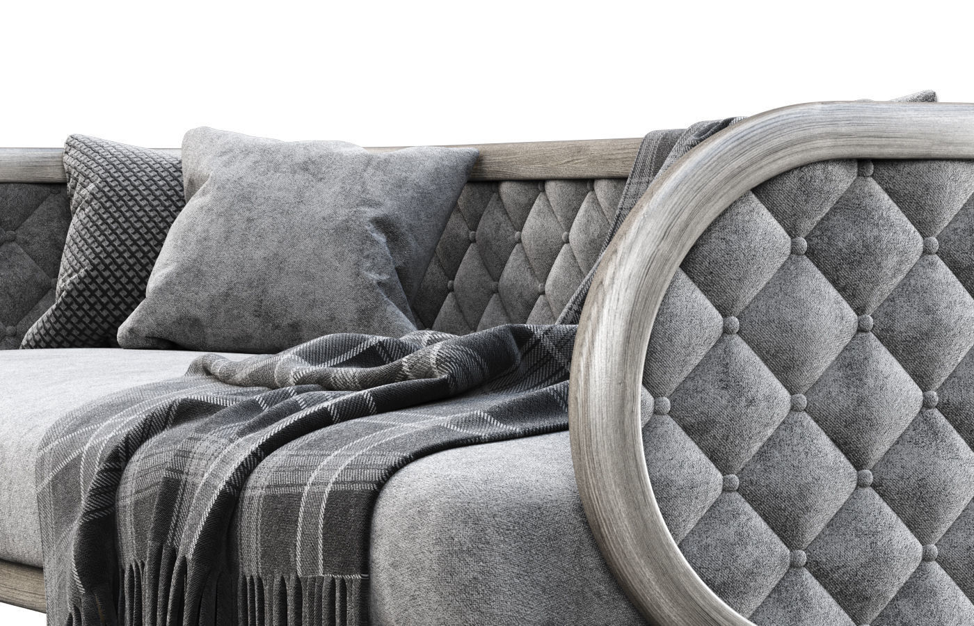 Victoria velour three-seater restaurant sofa VC16  3D model_2