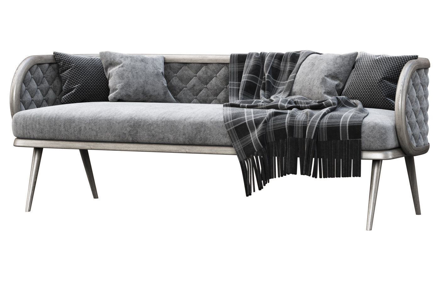 Victoria velour three-seater restaurant sofa VC16  3D model_1