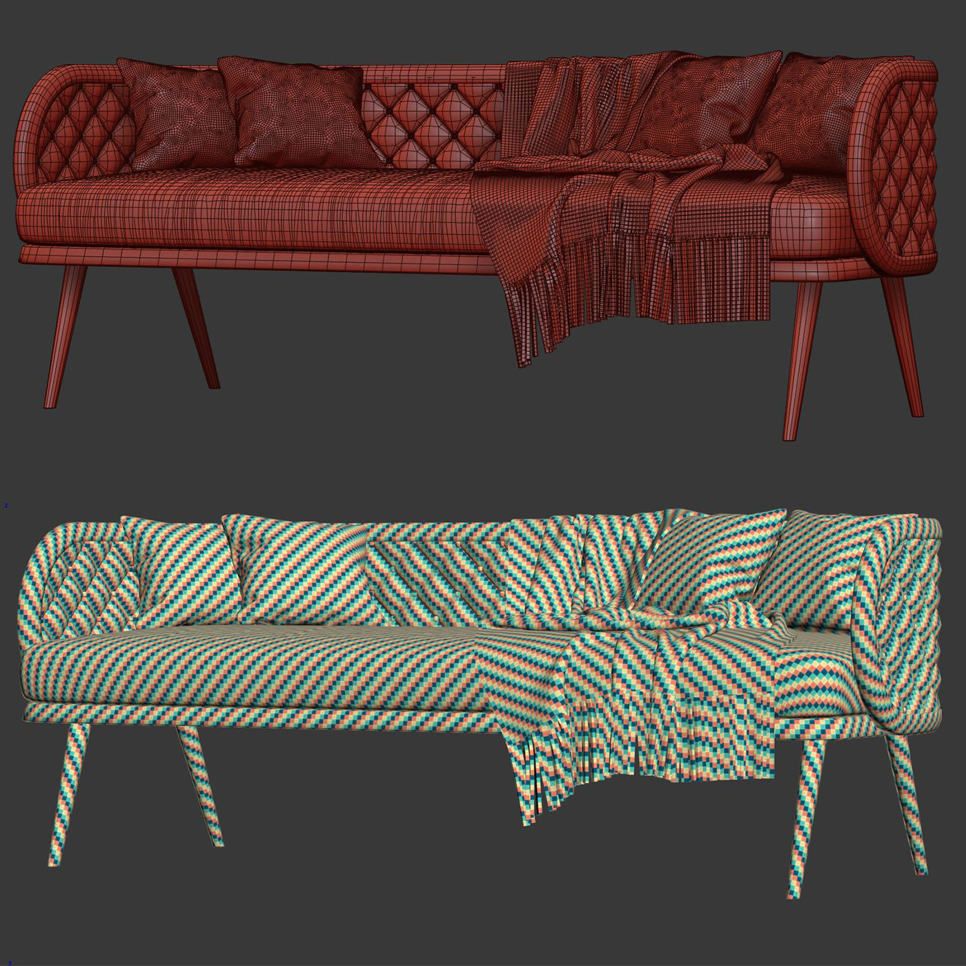 Victoria velour three-seater restaurant sofa VC16  3D model_5