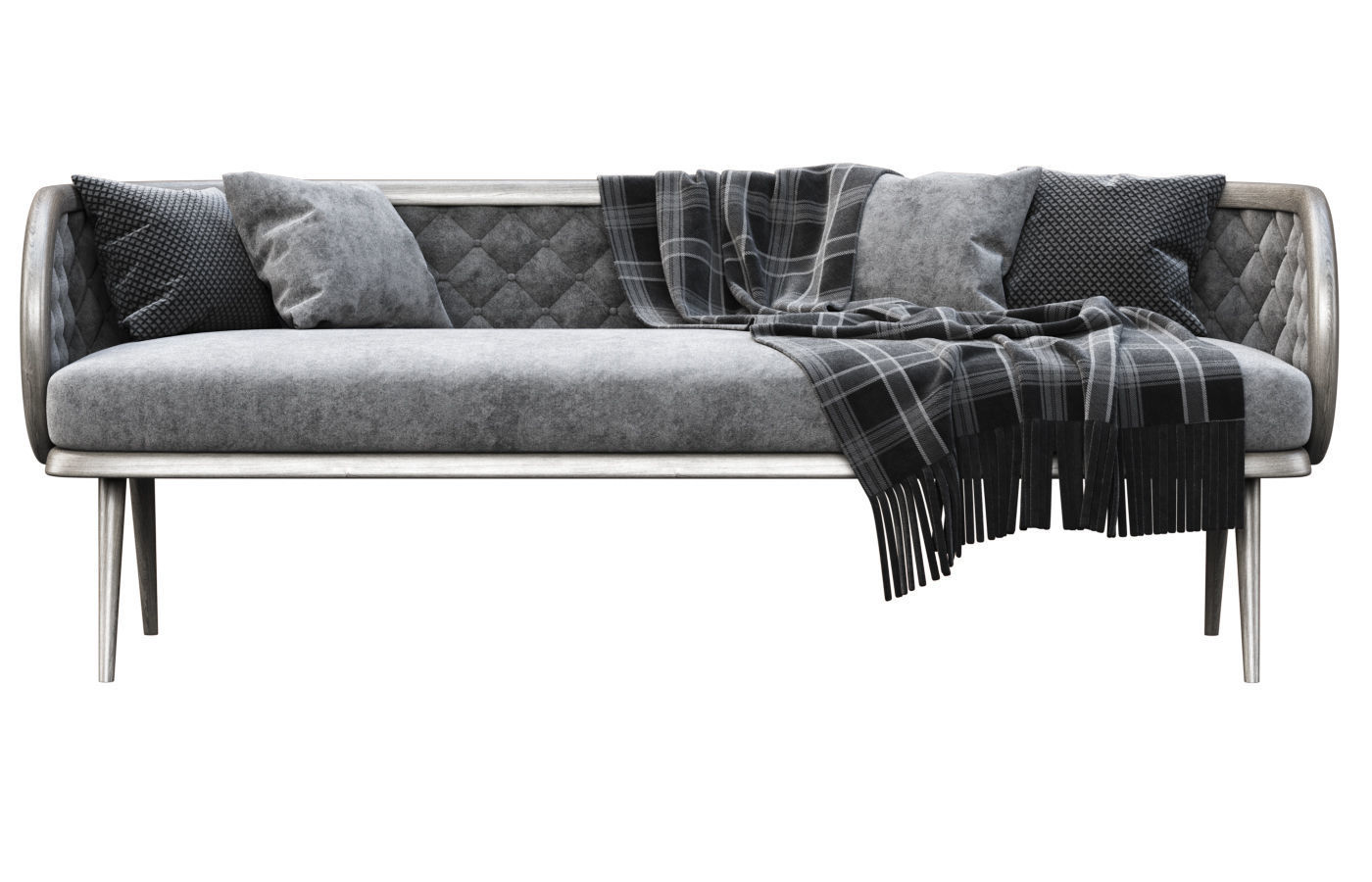 Victoria velour three-seater restaurant sofa VC16  3D model_3