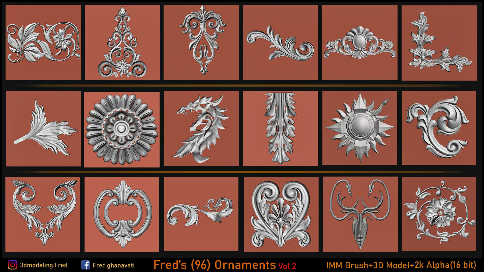 Fred 96 Ornament IMMBRUSH 3dModels Vol 2 Low-poly 3D model_4